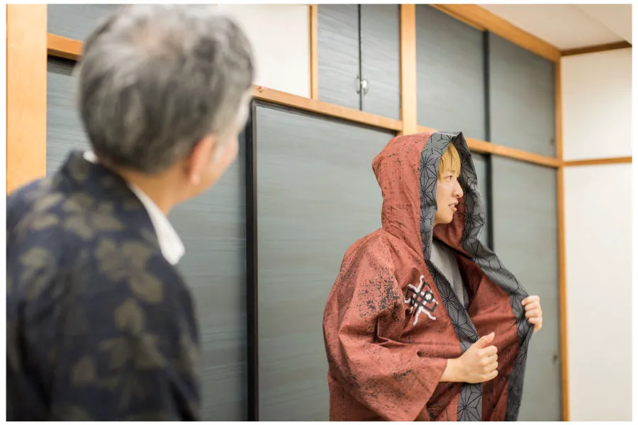kimono haori with a matching hood.